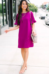 Caught Your Gaze Magenta Purple Shift Dress