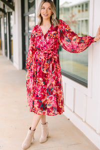 Give You A Chance Burgundy Red Floral Midi Dress