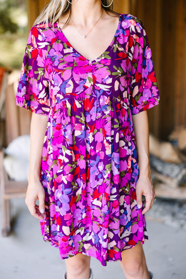 Find The Way Magenta Purple Floral Dress