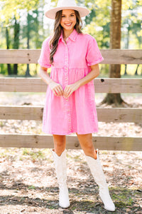 Take Me Away Pink Denim Babydoll Dress Shop the Mint