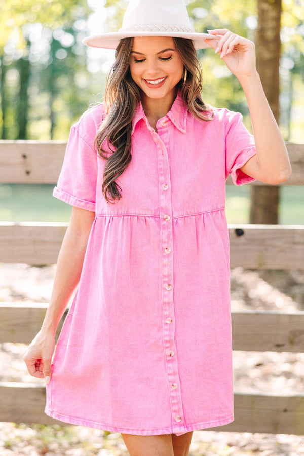 Babydoll Shirt Dress  Pink Mix – divno jé