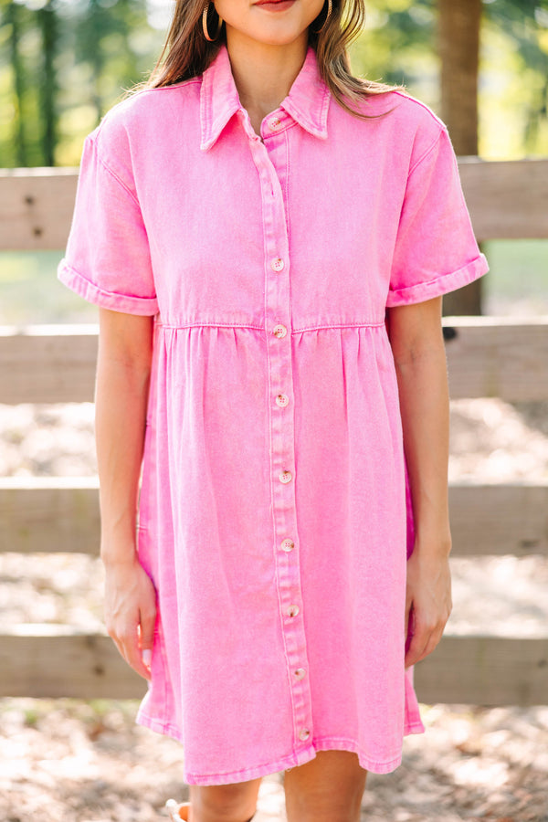 pink denim dress