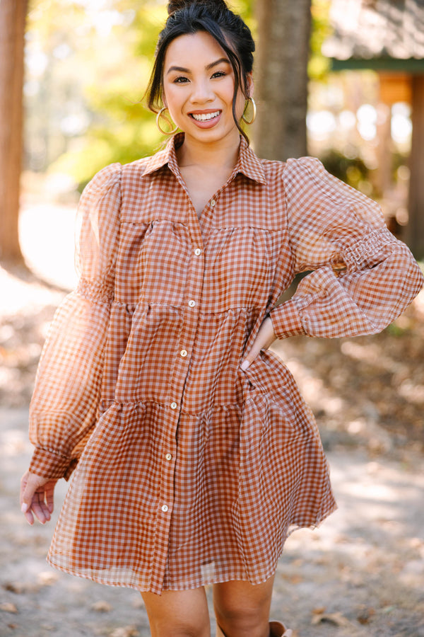 Take The Leap Butterscotch Brown Plaid Dress, X-Large - The Mint Julep Boutique | Women's Boutique Clothing Take The Leap Butterscotch Brown Plaid Dress, X-Large - The Mint Julep Boutique | Women's Boutique Clothing