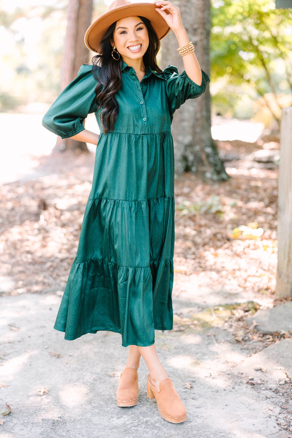 All The Love Hunter Green Satin Midi Dress – Shop the Mint