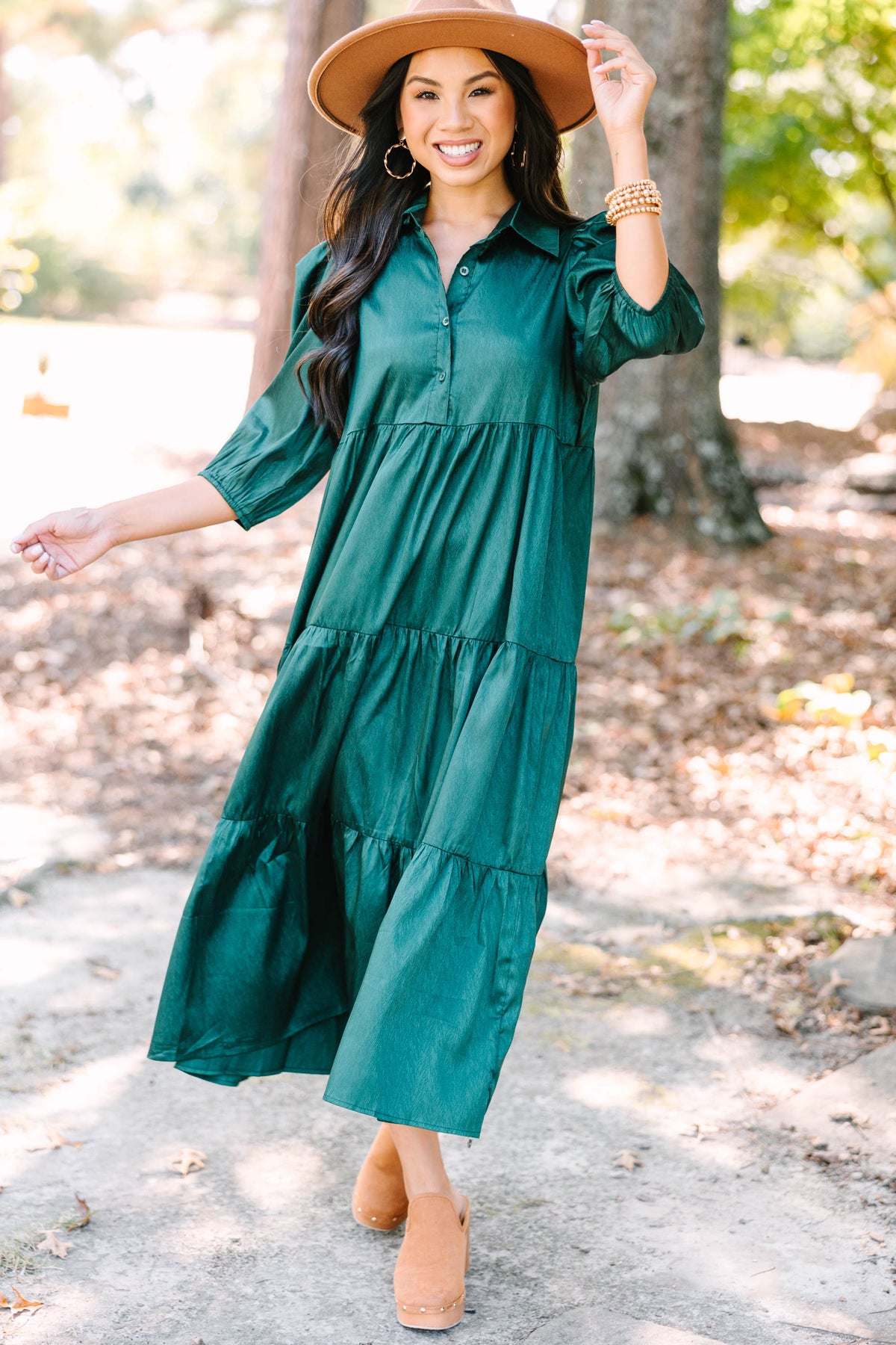 All The Love Hunter Green Satin Midi Dress – Shop the Mint