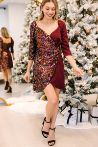 Out On The Dance Floor Burgundy Red Sequin Dress