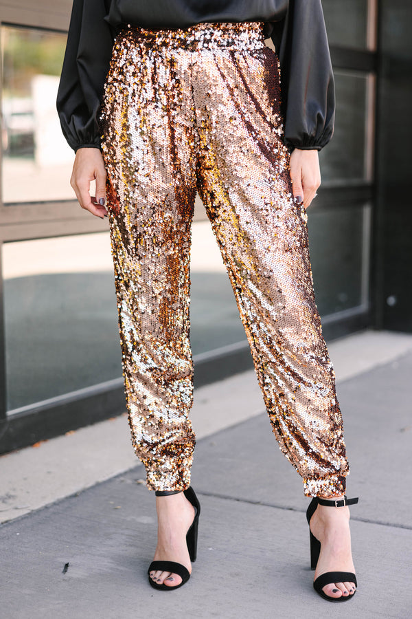Living On Love Copper Sequin Joggers