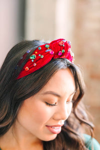 embellished headband, red headband, holiday headband, velvet headband