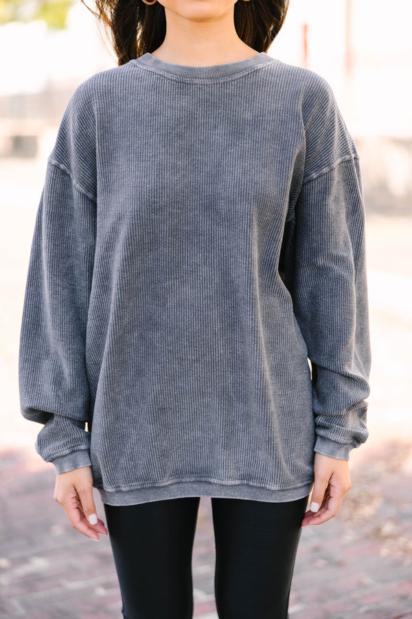 You're So Classic Charcoal Gray Corded Sweatshirt