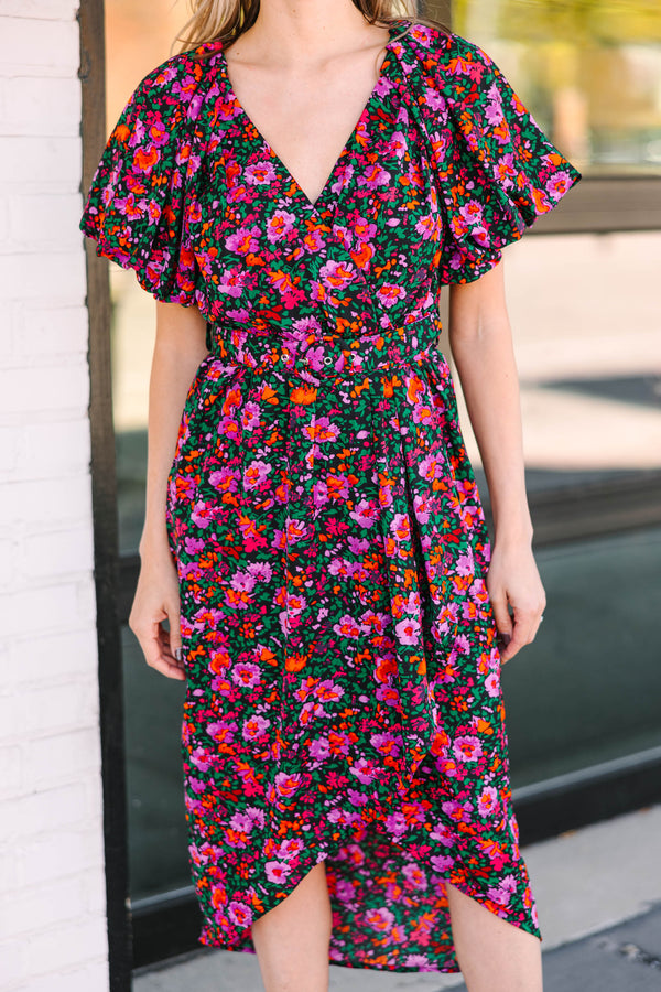 Take What's Yours Black Ditsy Floral Midi Dress
