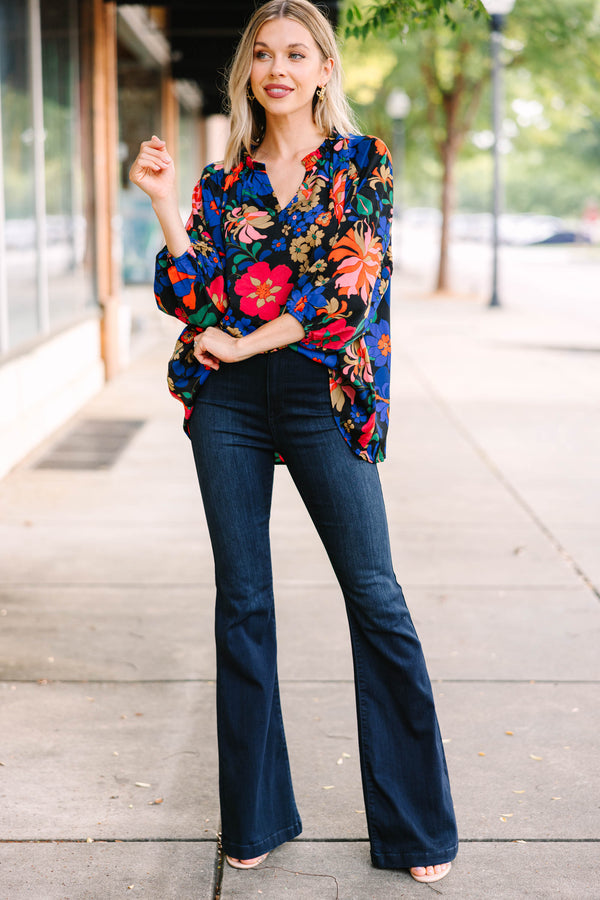 All The Love Black Floral Blouse