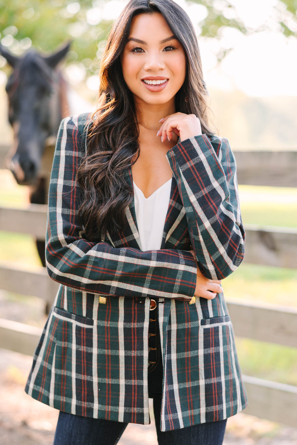 Womens green sale plaid blazer