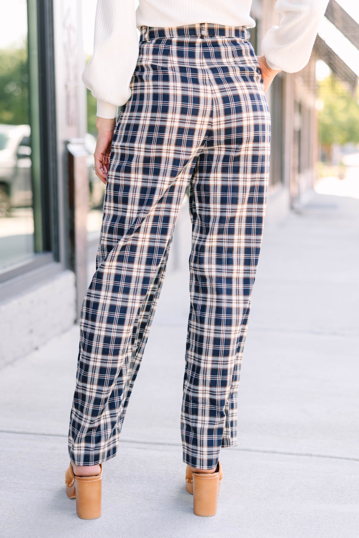 plaid dress pants women Be Direct Navy Blue Plaid Wide Leg Pants – Shop the Mint