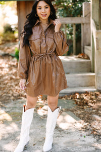 It's A Deal Camel Brown Faux Leather Dress