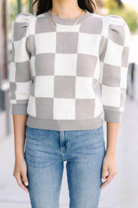 Up The Tempo Taupe Brown Checkered Sweater – Shop the Mint