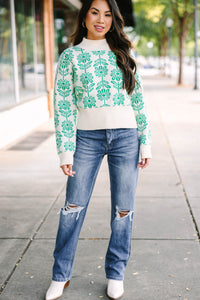 Have You Here Green Floral Sweater