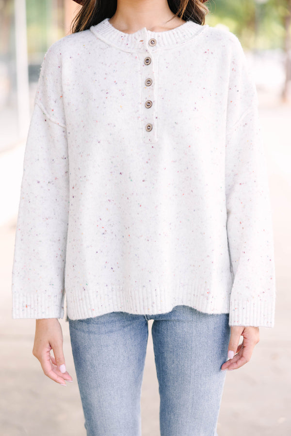 Where To Now Ivory White Confetti Sweater