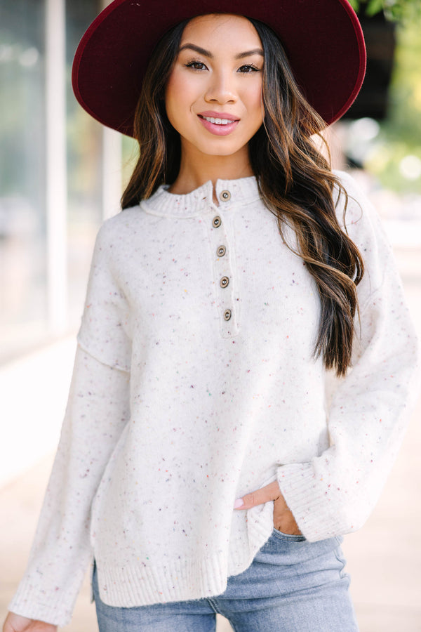 Where To Now Ivory White Confetti Sweater