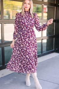 Ready For Anything Burgundy Red Floral Midi Dress
