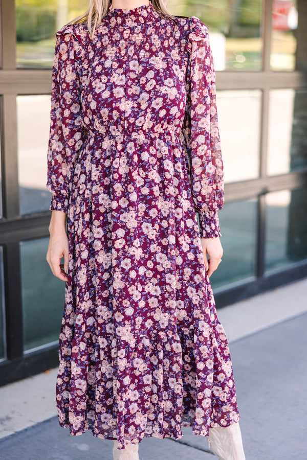 Ready For Anything Burgundy Red Floral Midi Dress