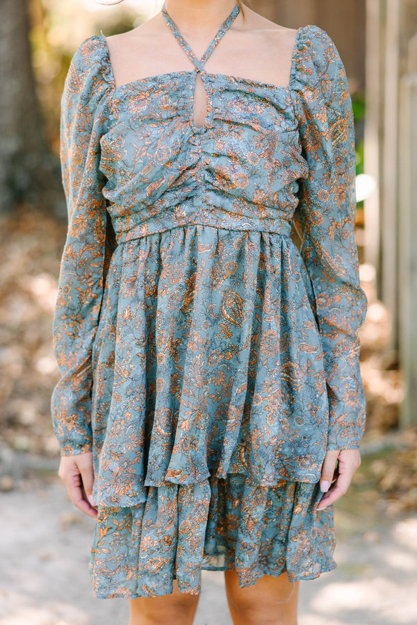 More Than Thankful Teal Green Floral Dress