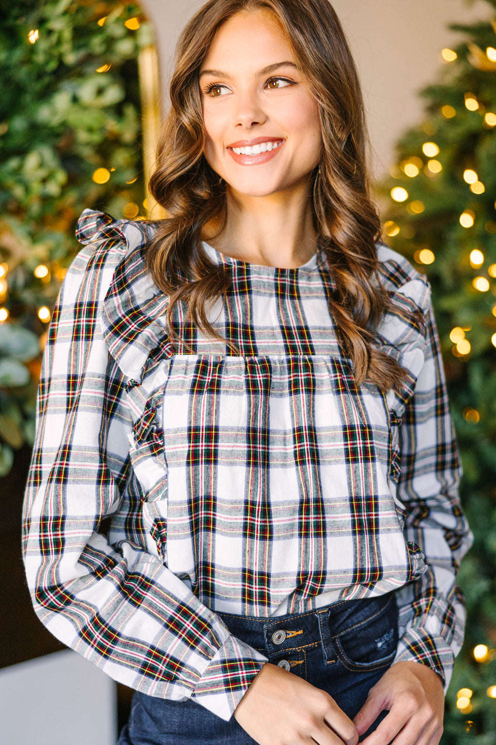 Such A Gift White Plaid Ruffled Blouse – Shop the Mint
