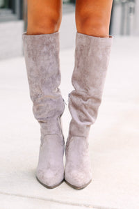 trendy gray to the knee boots