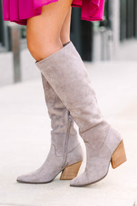 trendy gray to the knee boots