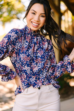 This Is The Time Navy Blue Ditsy Floral L/S Blouse – Shop the Mint