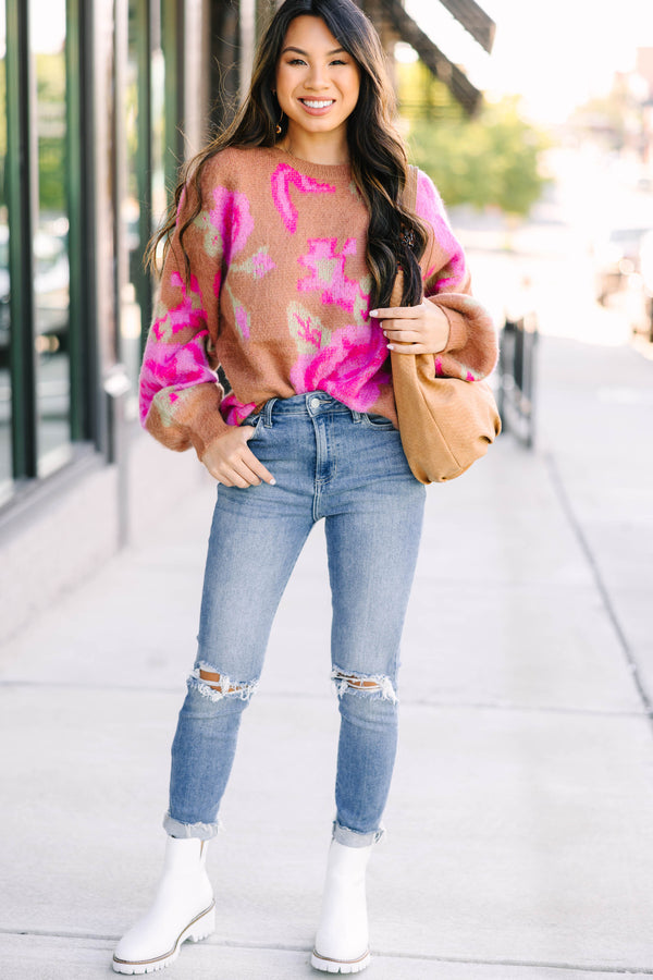 fuzzy floral sweater