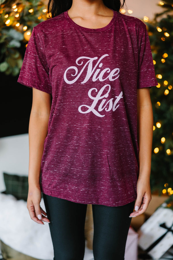 On The Nice List Marble Maroon Red Graphic Tee