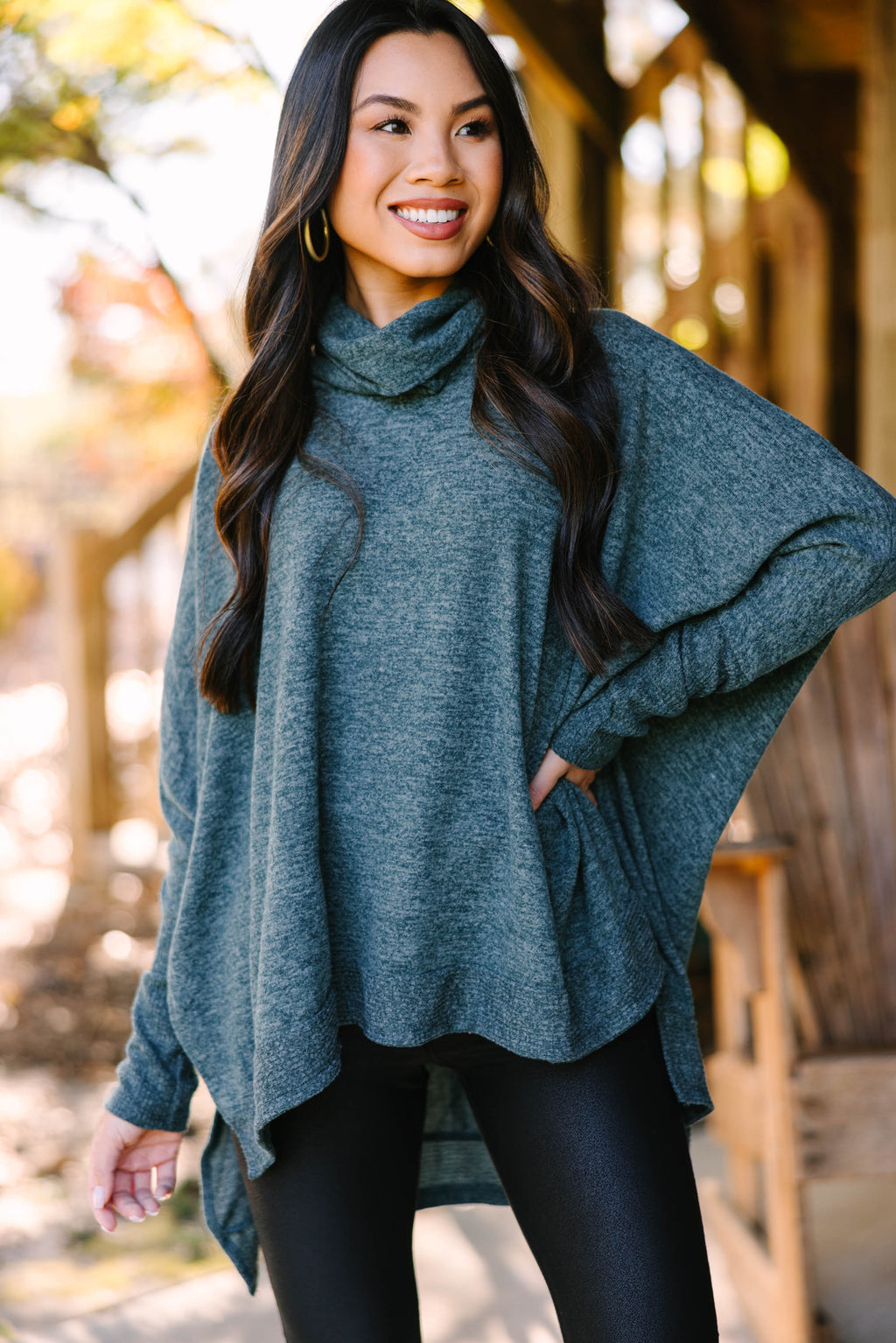 In It For Love Hunter Green Cowl Neck Tunic