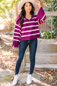Let Them Know Plum Purple Striped Sweater