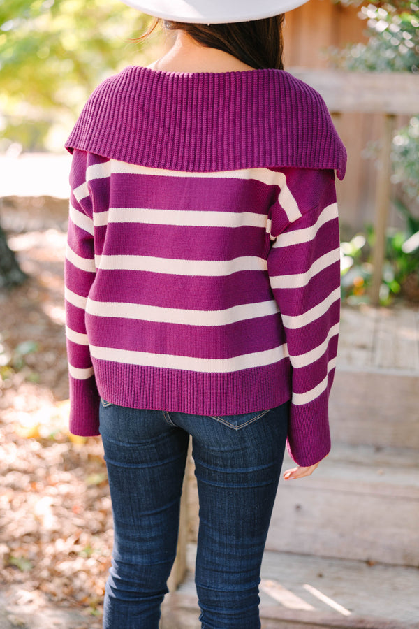 Let Them Know Plum Purple Striped Sweater