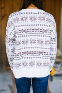 All For This Cream White Geometric Sweater