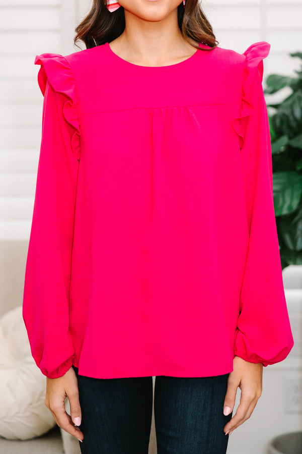 Feeling Important Fuchsia Pink Ruffled Blouse – Shop the Mint