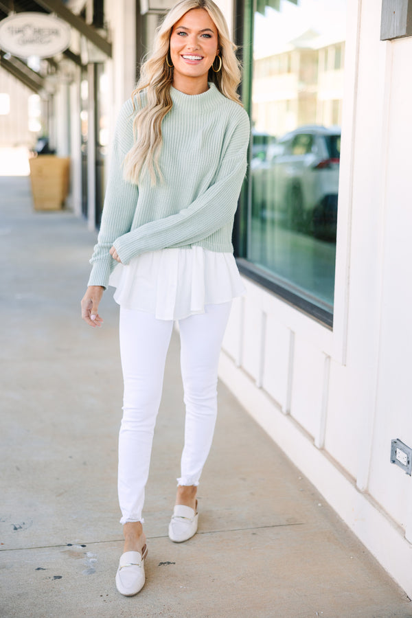 Focus On You Sage Green Layered Sweater