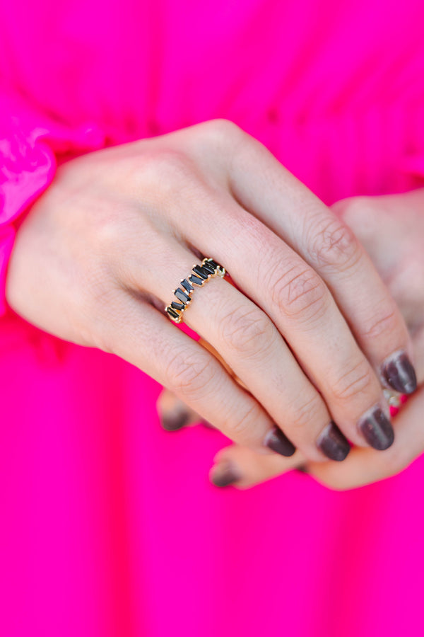 Come Back For You Black Rhinestone Adjustable Ring