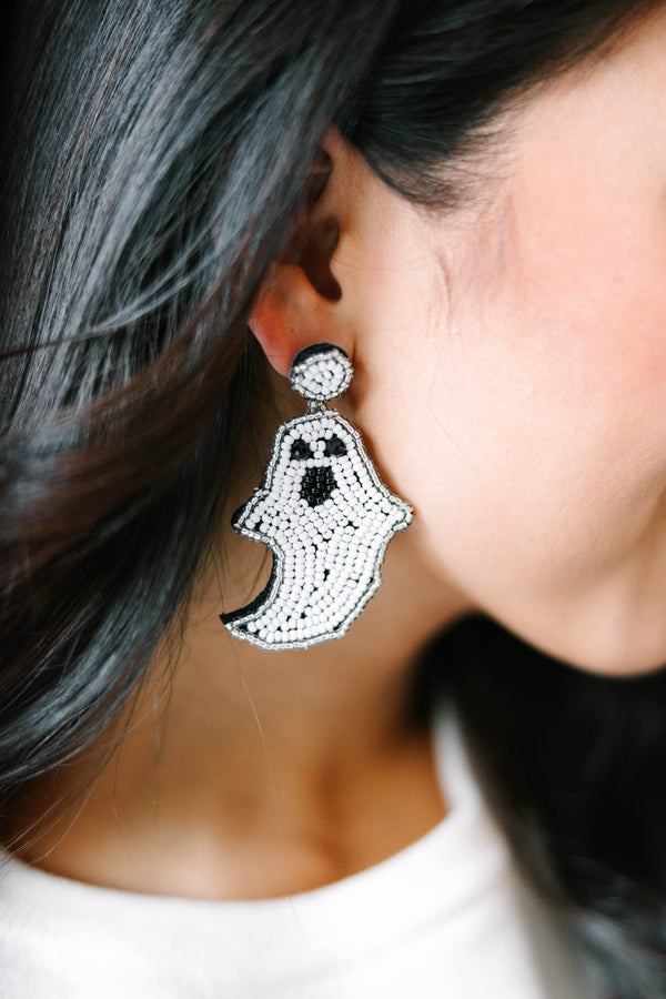 beaded ghost earrings, Halloween earrings, cute ghost earrings