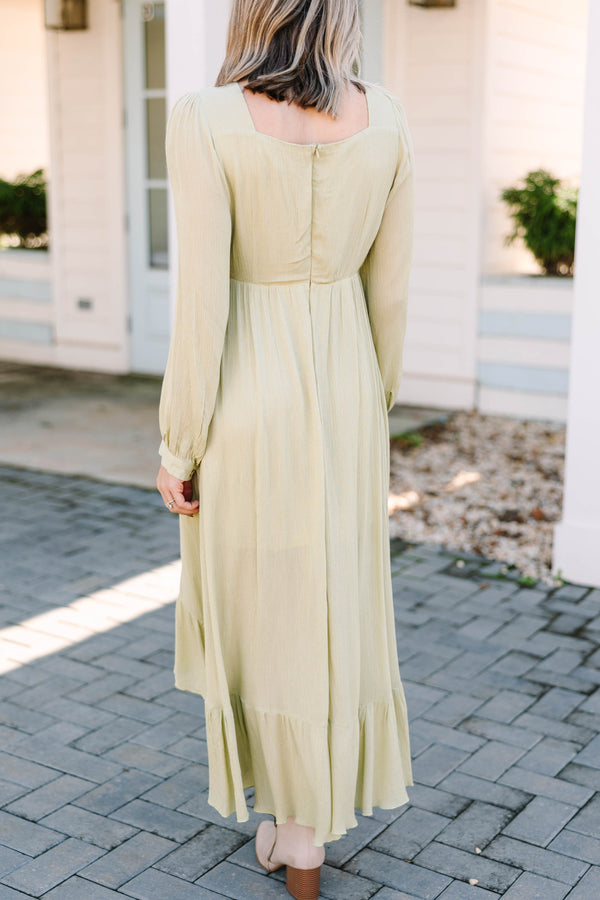 With Ease Olive Green Ruffled Maxi Dress