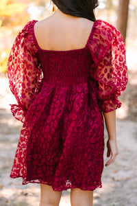 Living Your Dreams Burgundy Red Leopard Babydoll Dress
