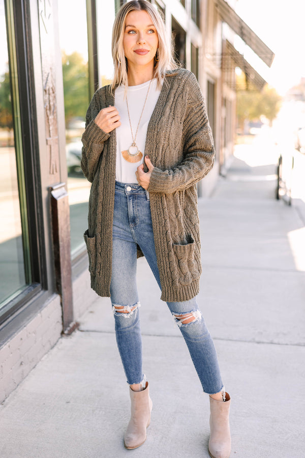 Better Places Ahead Olive Green Cable Knit Cardigan
