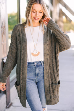 Better Places Ahead Olive Green Cable Knit Cardigan – Shop the Mint