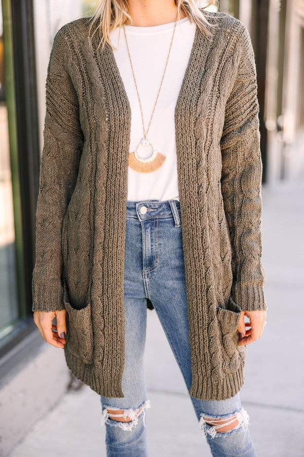Better Places Ahead Olive Green Cable Knit Cardigan