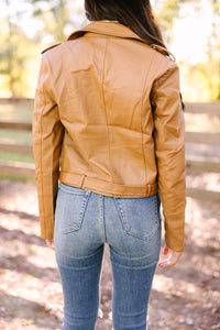 From The Beginning Camel Brown Faux Leather Jacket