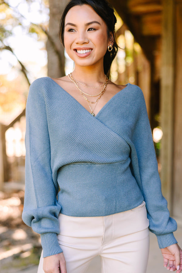 What You Love Light Teal Blue Wrap Sweater