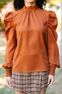 Be A Stand Out Rust Orange Puff Sleeve Blouse