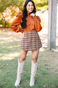 Be A Stand Out Rust Orange Puff Sleeve Blouse