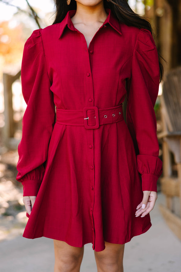 Support Your Love Burgundy Red Button Down Dress