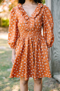 Take Your Love Camel Brown Floral Dress